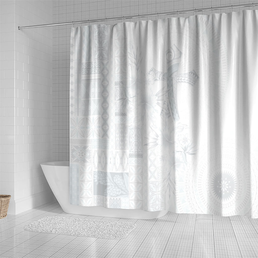 Samoa AIGA Mamanu Siapo Malu Motifs Shower Curtain Lotu a Tamaiti White Ver