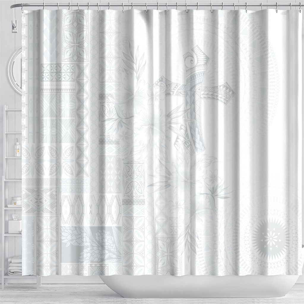Samoa AIGA Mamanu Siapo Malu Motifs Shower Curtain Lotu a Tamaiti White Ver