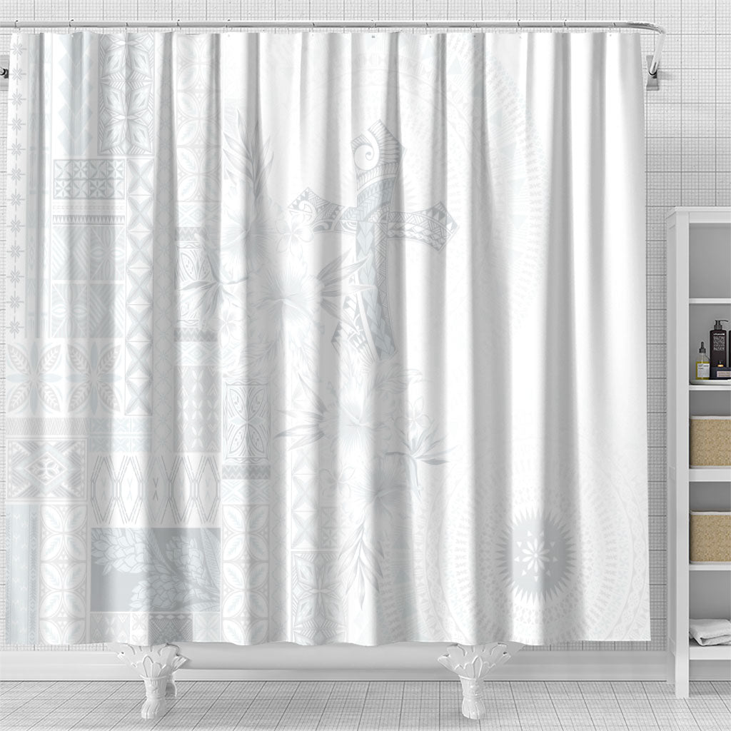 Samoa AIGA Mamanu Siapo Malu Motifs Shower Curtain Lotu a Tamaiti White Ver