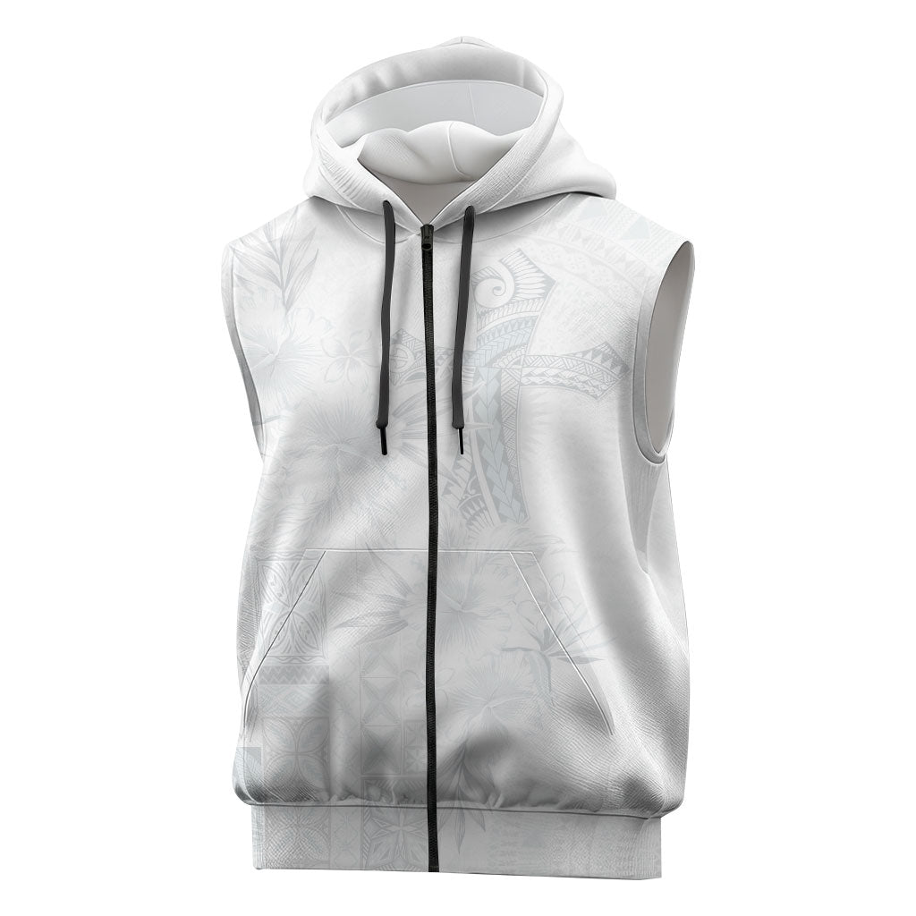 Samoa AIGA Mamanu Siapo Malu Motifs Sleeveless Zip Hoodie Lotu a Tamaiti White Ver LT7 White - Polynesian Pride