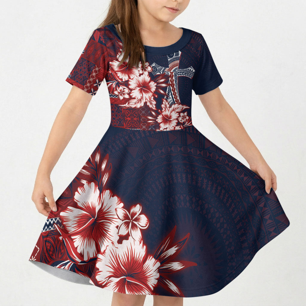 Samoa AIGA Mamanu Siapo Malu Motifs Kid Short Sleeve Dress Flag Color