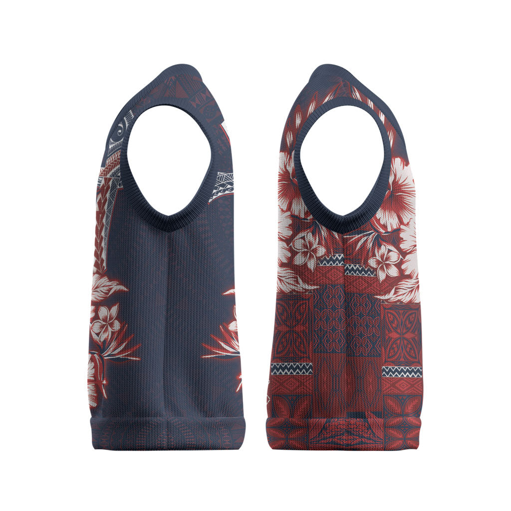 Samoa AIGA Mamanu Siapo Malu Motifs Christmas Knitted V-Neck Vest Flag Color