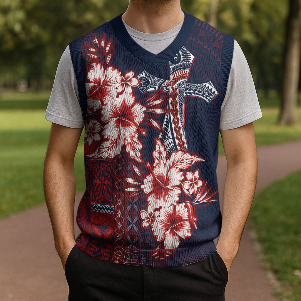 Samoa AIGA Mamanu Siapo Malu Motifs Christmas Knitted V-Neck Vest Flag Color
