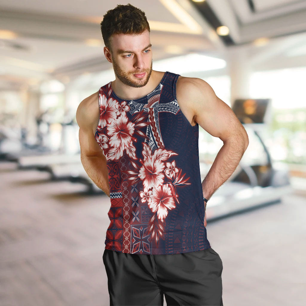 Samoa AIGA Mamanu Siapo Malu Motifs Men Tank Top Flag Color LT7 Navy Blue - Polynesian Pride