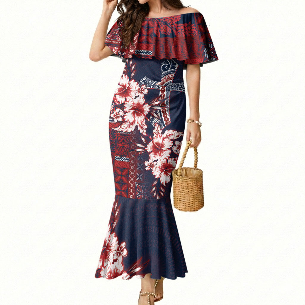 Samoa AIGA Mamanu Siapo Malu Motifs Mermaid Dress Flag Color