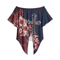 Samoa AIGA Mamanu Siapo Malu Motifs Off Shoulder Wrap Waist Top Flag Color