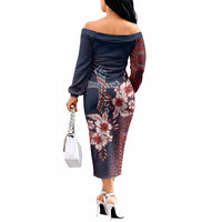 Samoa AIGA Mamanu Siapo Malu Motifs Off The Shoulder Long Sleeve Dress Flag Color