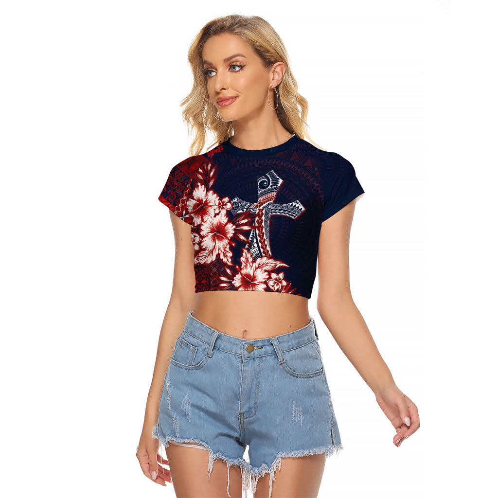 Samoa AIGA Mamanu Siapo Malu Motifs Raglan Cropped T Shirt Flag Color