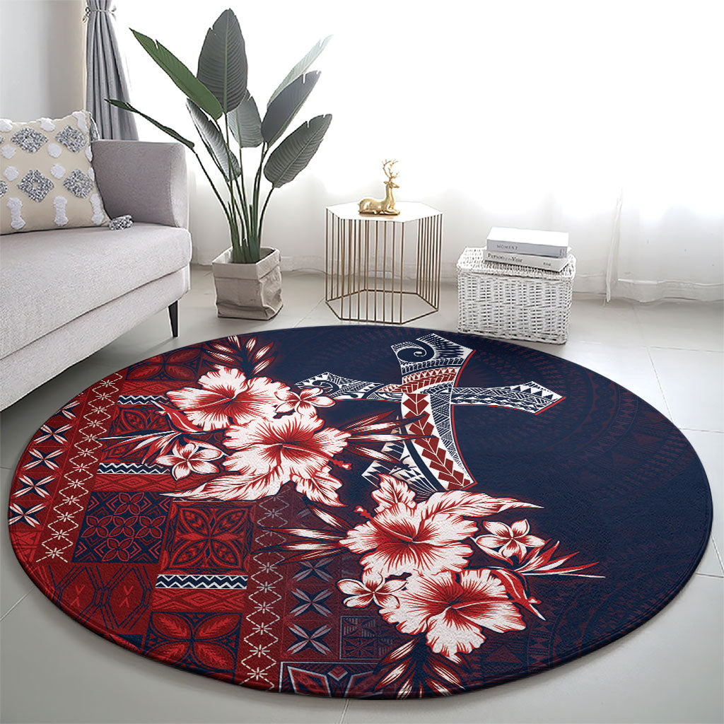 Samoa AIGA Mamanu Siapo Malu Motifs Round Carpet Flag Color