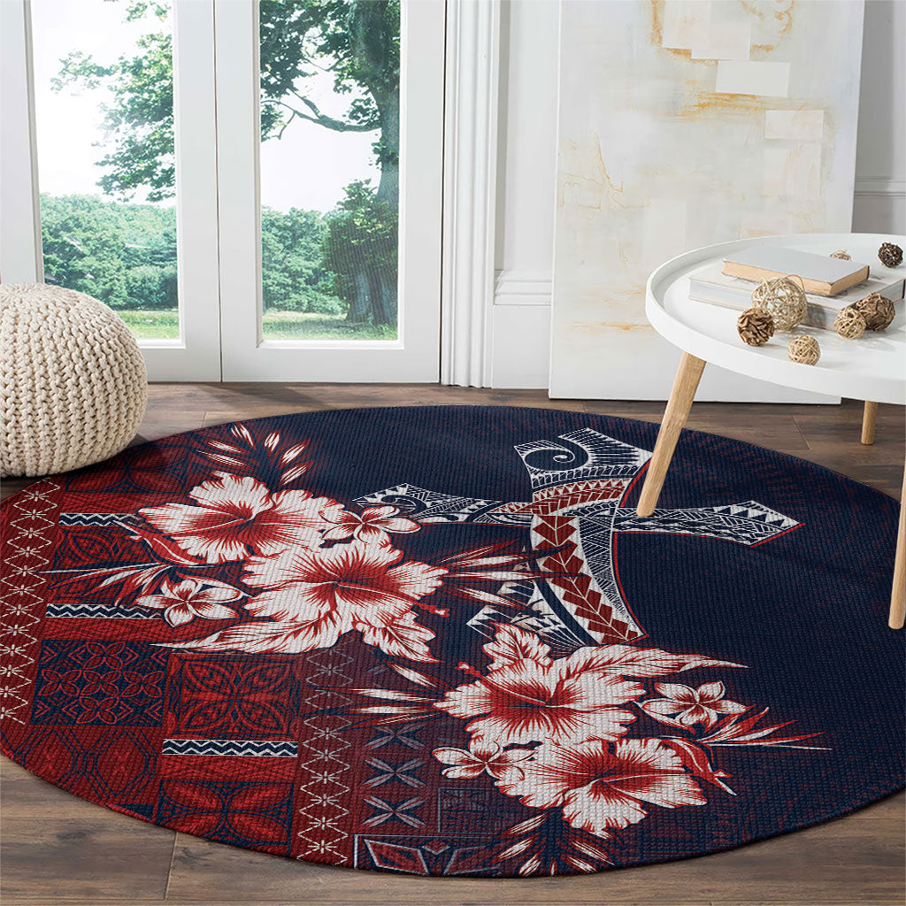 Samoa AIGA Mamanu Siapo Malu Motifs Round Carpet Flag Color