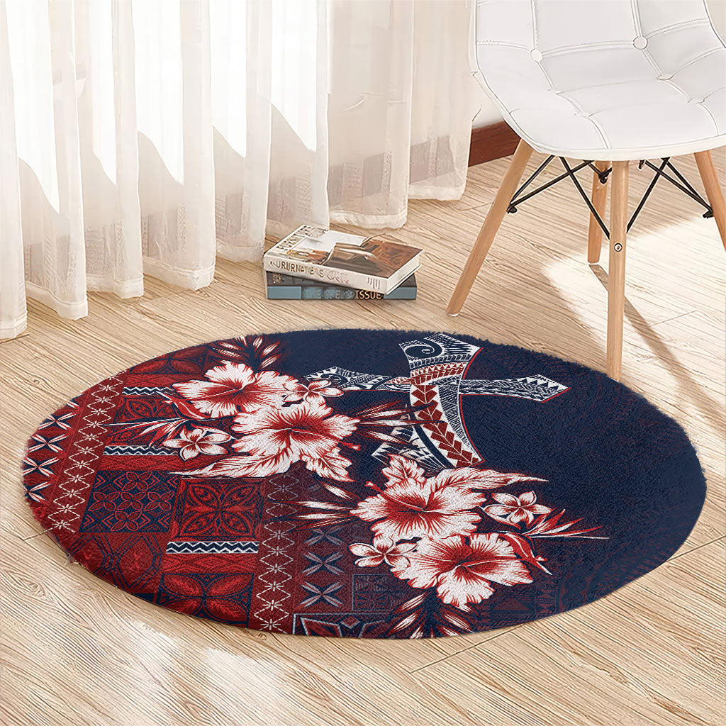 Samoa AIGA Mamanu Siapo Malu Motifs Round Carpet Flag Color