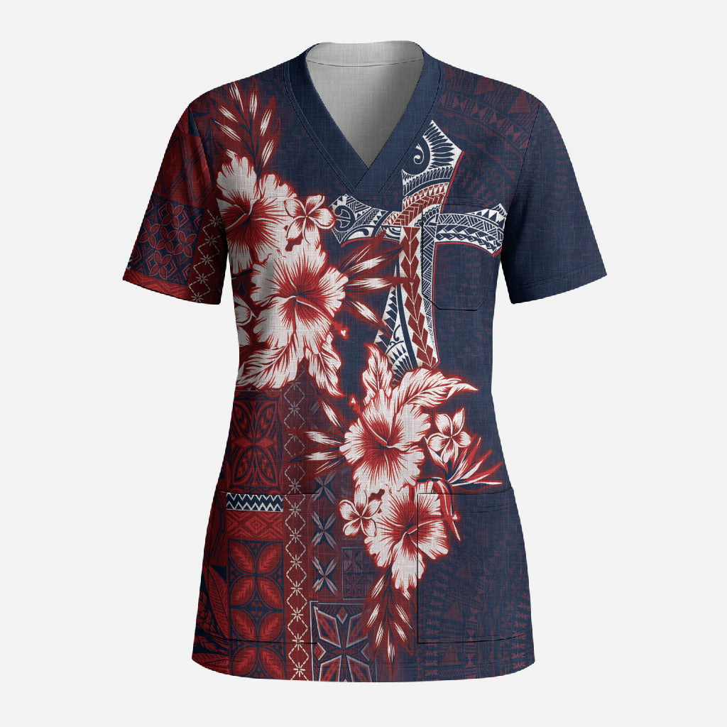 Samoa AIGA Mamanu Siapo Malu Motifs Scrub Top Flag Color
