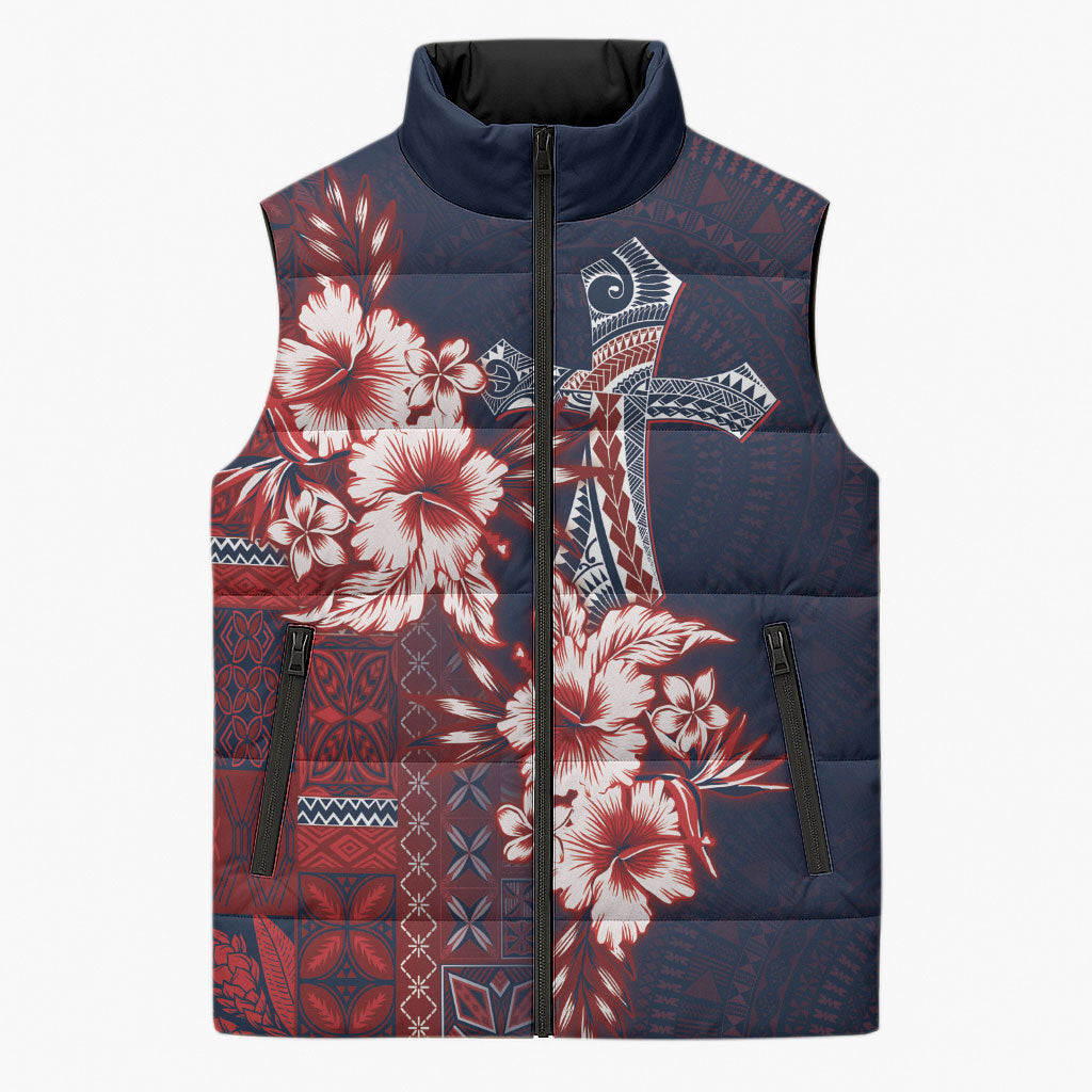 Samoa AIGA Mamanu Siapo Malu Motifs Sleeveless Puffer Jacket Flag Color LT7 Unisex Navy Blue - Polynesian Pride