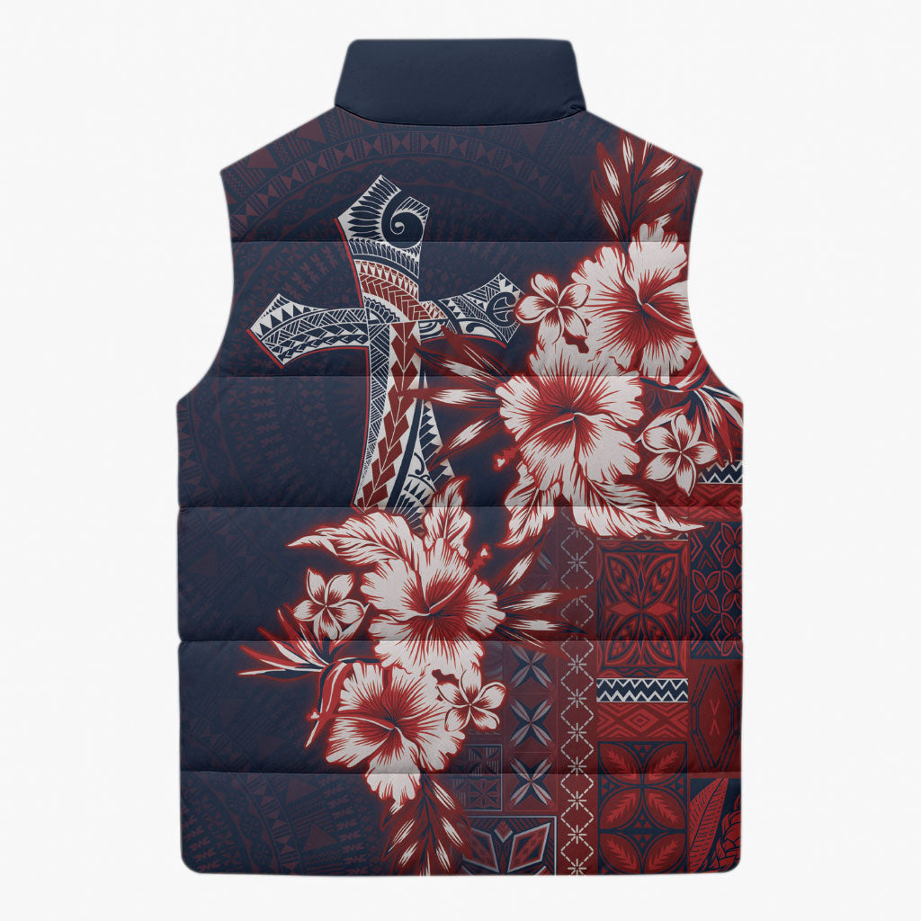 Samoa AIGA Mamanu Siapo Malu Motifs Sleeveless Puffer Jacket Flag Color