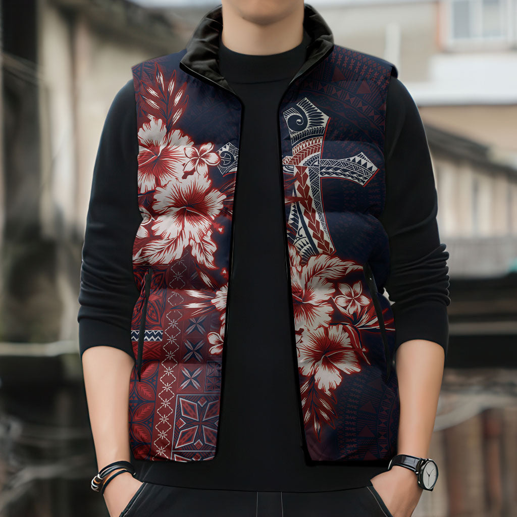 Samoa AIGA Mamanu Siapo Malu Motifs Sleeveless Puffer Jacket Flag Color