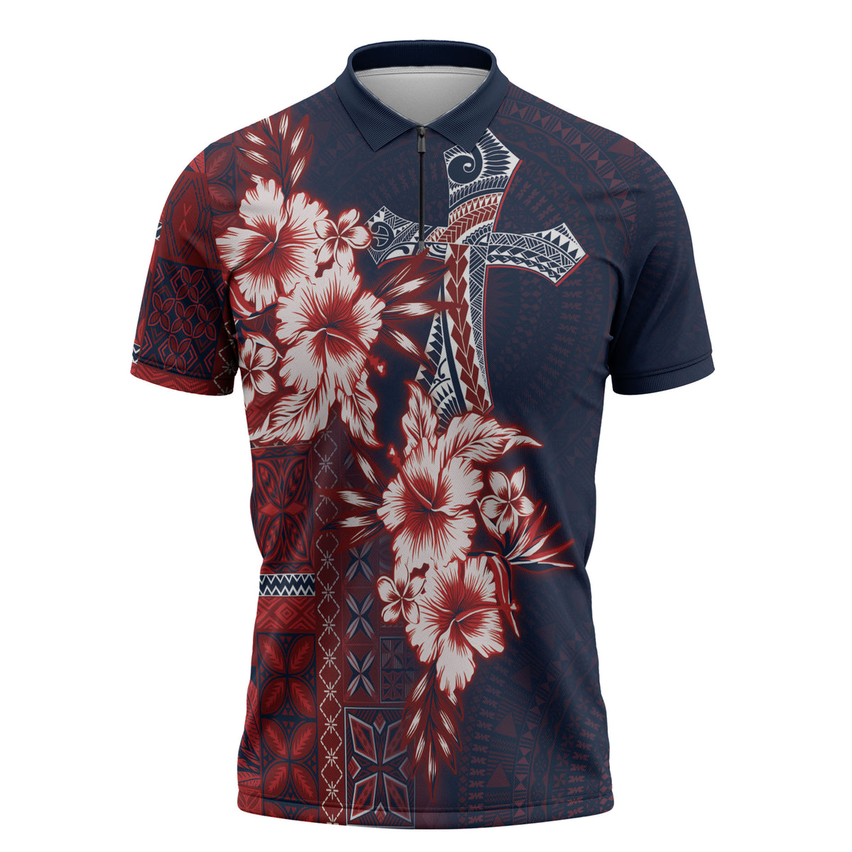 Samoa AIGA Mamanu Siapo Malu Motifs Zipper Polo Shirt Flag Color