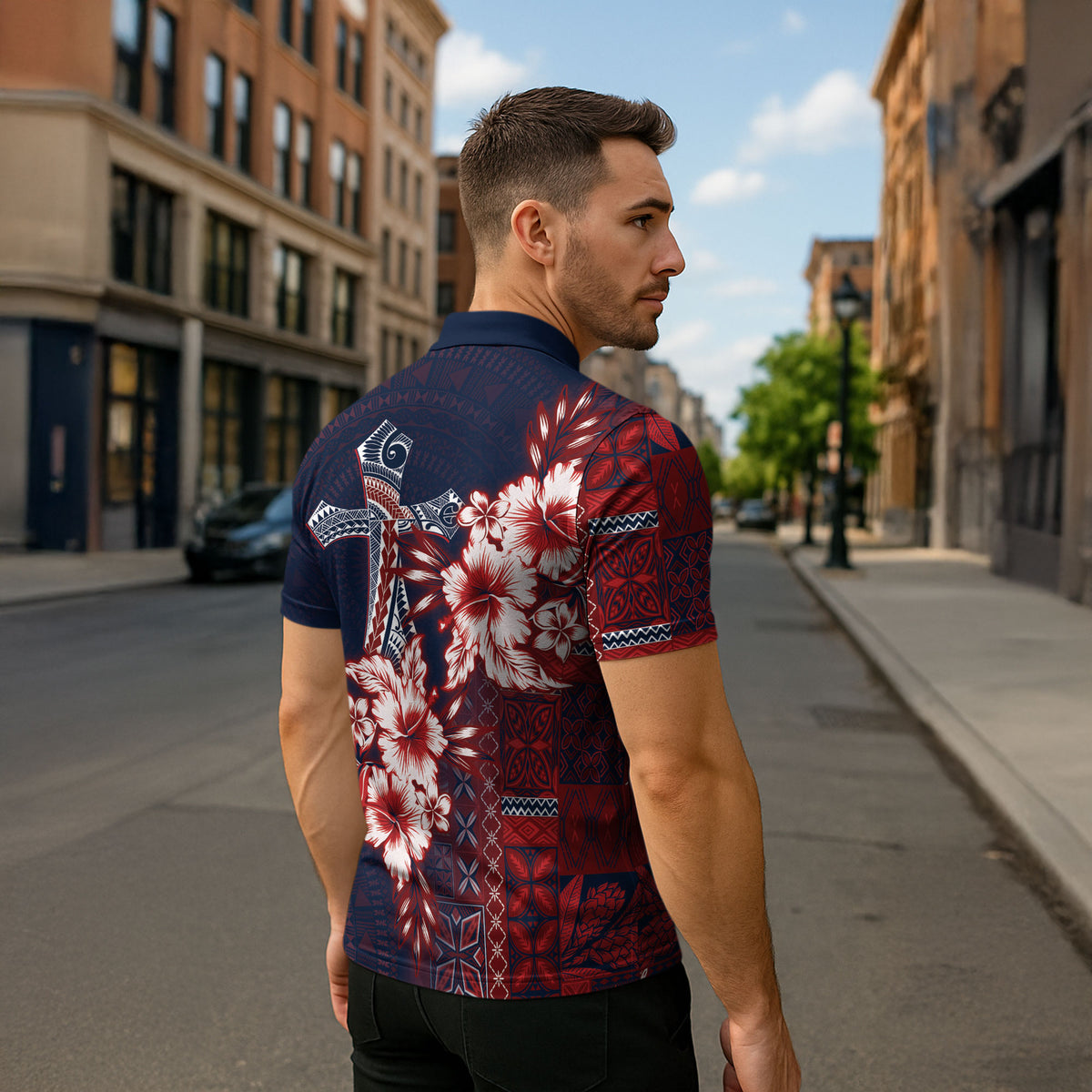 Samoa AIGA Mamanu Siapo Malu Motifs Zipper Polo Shirt Flag Color