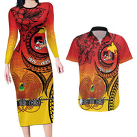 Papua New Guinea 50 Years Couples Matching Long Sleeve Bodycon Dress and Hawaiian Shirt Motuan Motifs LT7 Colorful - Polynesian Pride