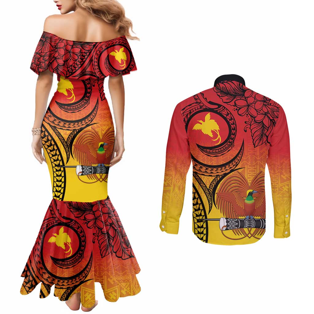Papua New Guinea 50 Years Couples Matching Mermaid Dress and Long Sleeve Button Shirt Motuan Motifs LT7 - Polynesian Pride
