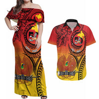 Papua New Guinea 50 Years Couples Matching Off Shoulder Maxi Dress and Hawaiian Shirt Motuan Motifs LT7 Colorful - Polynesian Pride