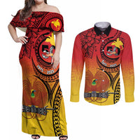 Papua New Guinea 50 Years Couples Matching Off Shoulder Maxi Dress and Long Sleeve Button Shirt Motuan Motifs LT7 Colorful - Polynesian Pride