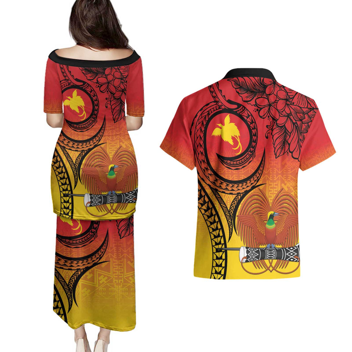 Papua New Guinea 50 Years Couples Matching Puletasi and Hawaiian Shirt Motuan Motifs LT7 - Polynesian Pride