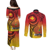 Papua New Guinea 50 Years Couples Matching Puletasi and Long Sleeve Button Shirt Motuan Motifs LT7 - Polynesian Pride
