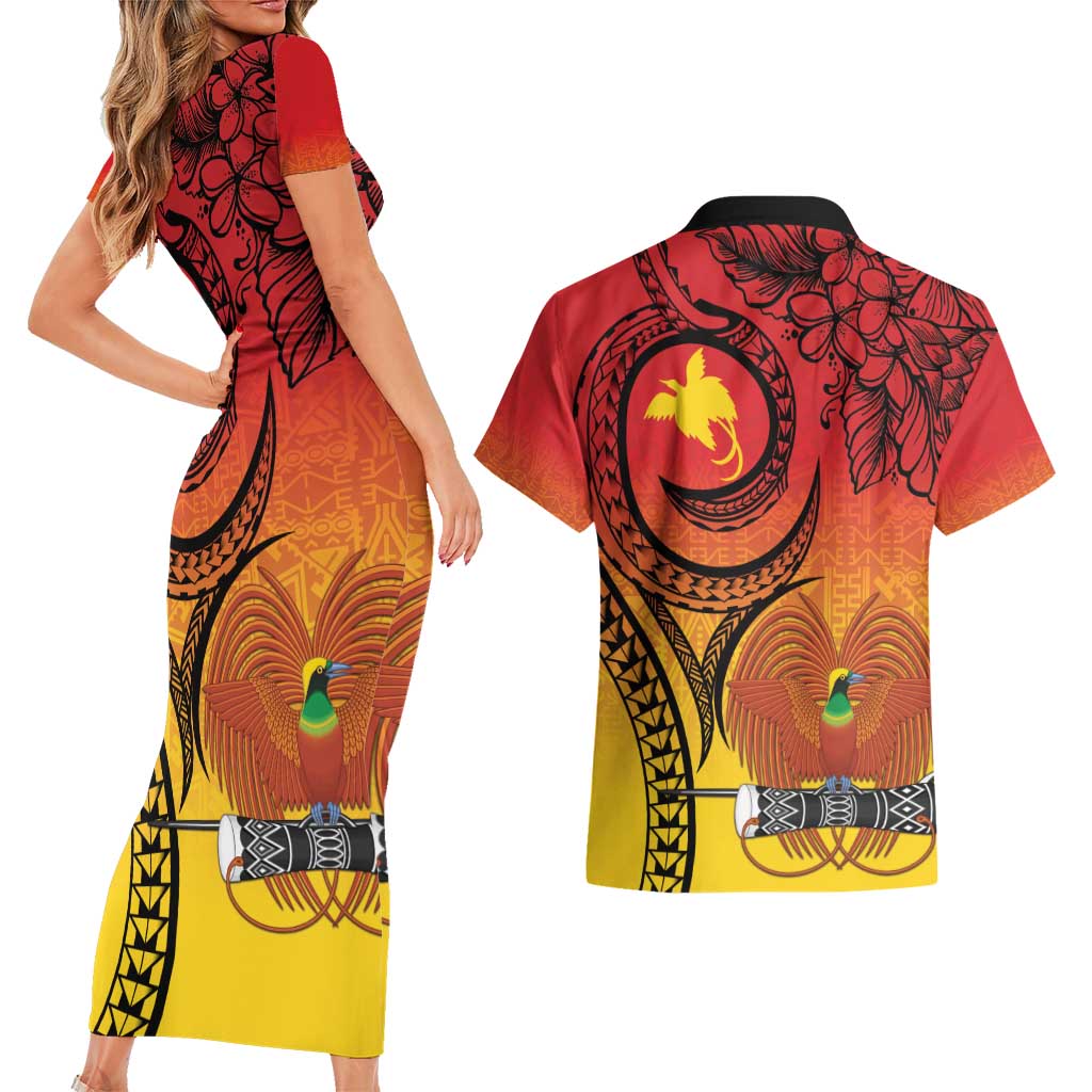 Papua New Guinea 50 Years Couples Matching Short Sleeve Bodycon Dress and Hawaiian Shirt Motuan Motifs LT7 - Polynesian Pride