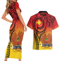 Papua New Guinea 50 Years Couples Matching Short Sleeve Bodycon Dress and Hawaiian Shirt Motuan Motifs LT7 - Polynesian Pride