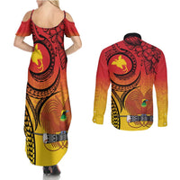Papua New Guinea 50 Years Couples Matching Summer Maxi Dress and Long Sleeve Button Shirt Motuan Motifs LT7 - Polynesian Pride