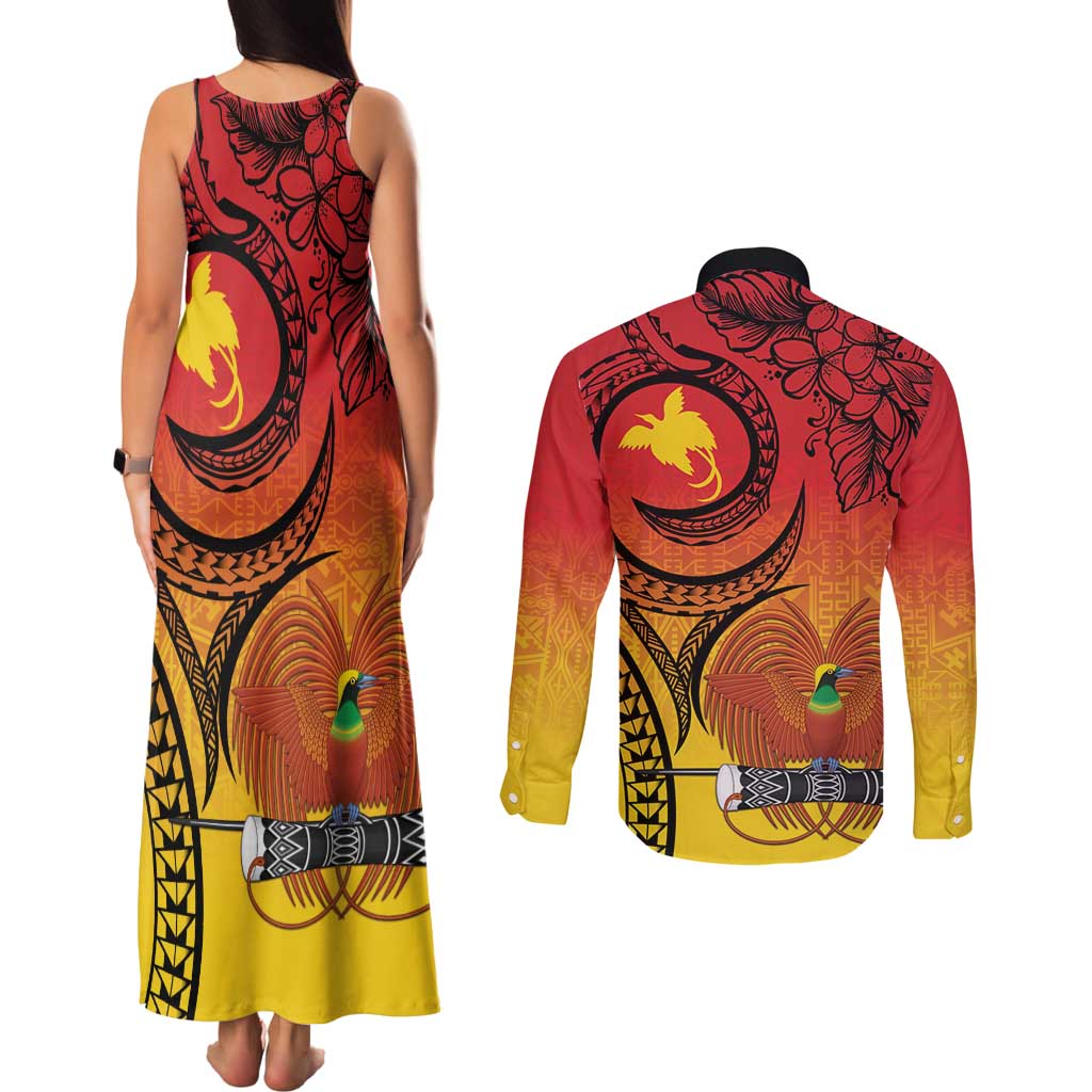 Papua New Guinea 50 Years Couples Matching Tank Maxi Dress and Long Sleeve Button Shirt Motuan Motifs LT7 - Polynesian Pride