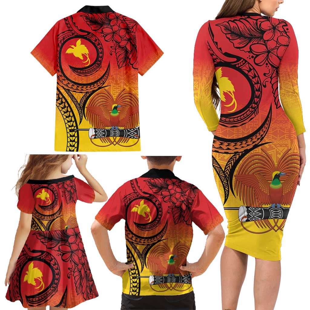 Papua New Guinea 50 Years Family Matching Long Sleeve Bodycon Dress and Hawaiian Shirt Motuan Motifs LT7 - Polynesian Pride