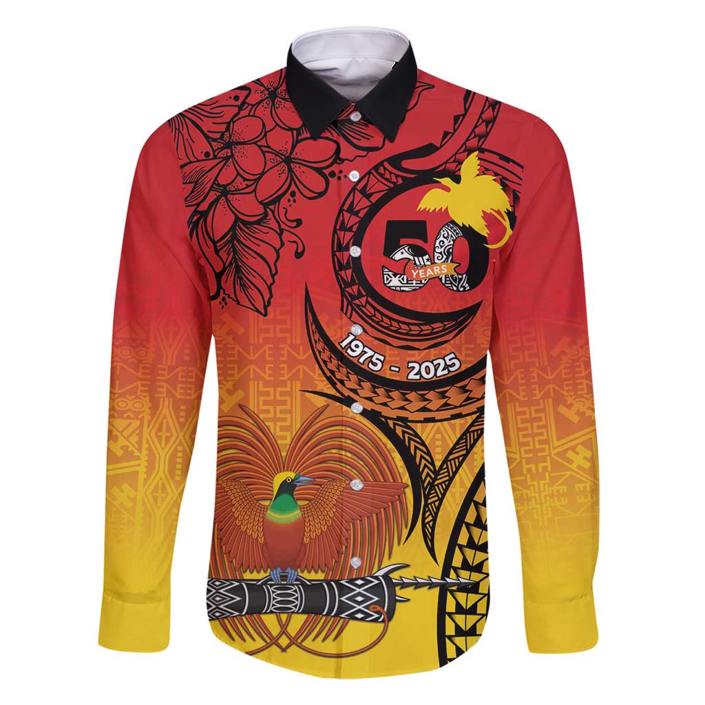 Papua New Guinea 50 Years Family Matching Long Sleeve Bodycon Dress and Hawaiian Shirt Motuan Motifs LT7 Dad's Shirt - Long Sleeve Colorful - Polynesian Pride