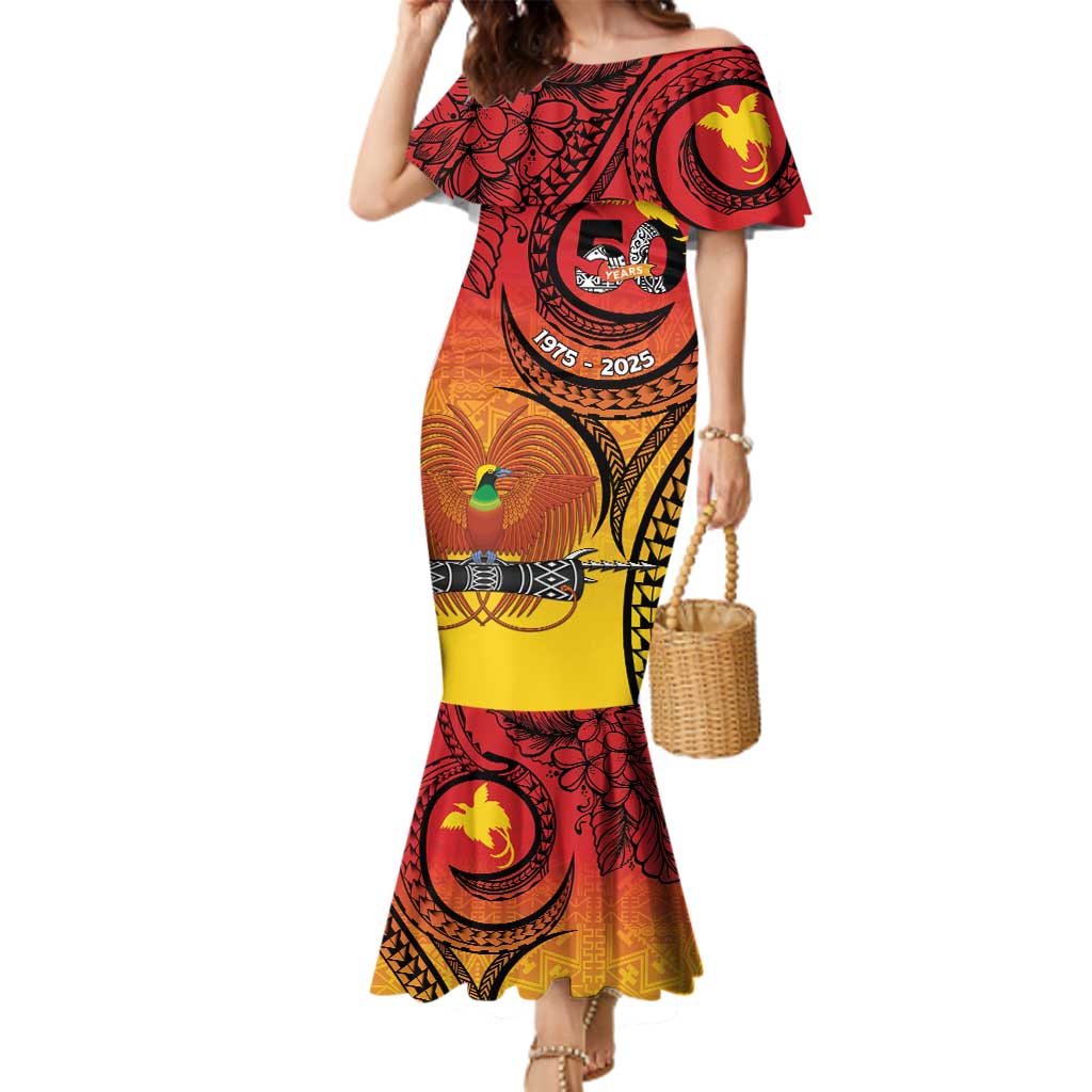 Papua New Guinea 50 Years Family Matching Mermaid Dress and Hawaiian Shirt Motuan Motifs LT7 Mom's Dress Colorful - Polynesian Pride