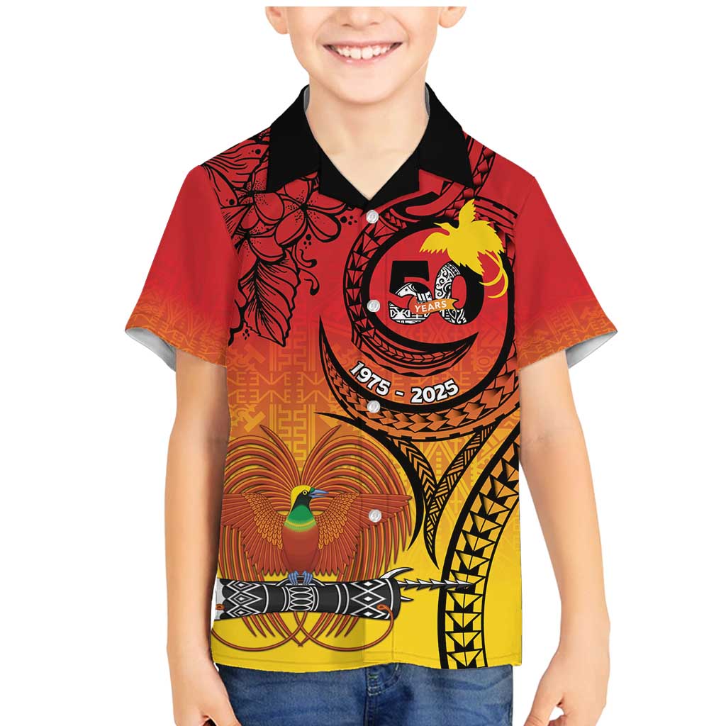 Papua New Guinea 50 Years Family Matching Mermaid Dress and Hawaiian Shirt Motuan Motifs LT7 Son's Shirt Colorful - Polynesian Pride