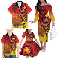 Papua New Guinea 50 Years Family Matching Off The Shoulder Long Sleeve Dress and Hawaiian Shirt Motuan Motifs LT7 - Polynesian Pride