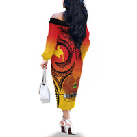 Papua New Guinea 50 Years Family Matching Off The Shoulder Long Sleeve Dress and Hawaiian Shirt Motuan Motifs LT7 - Polynesian Pride