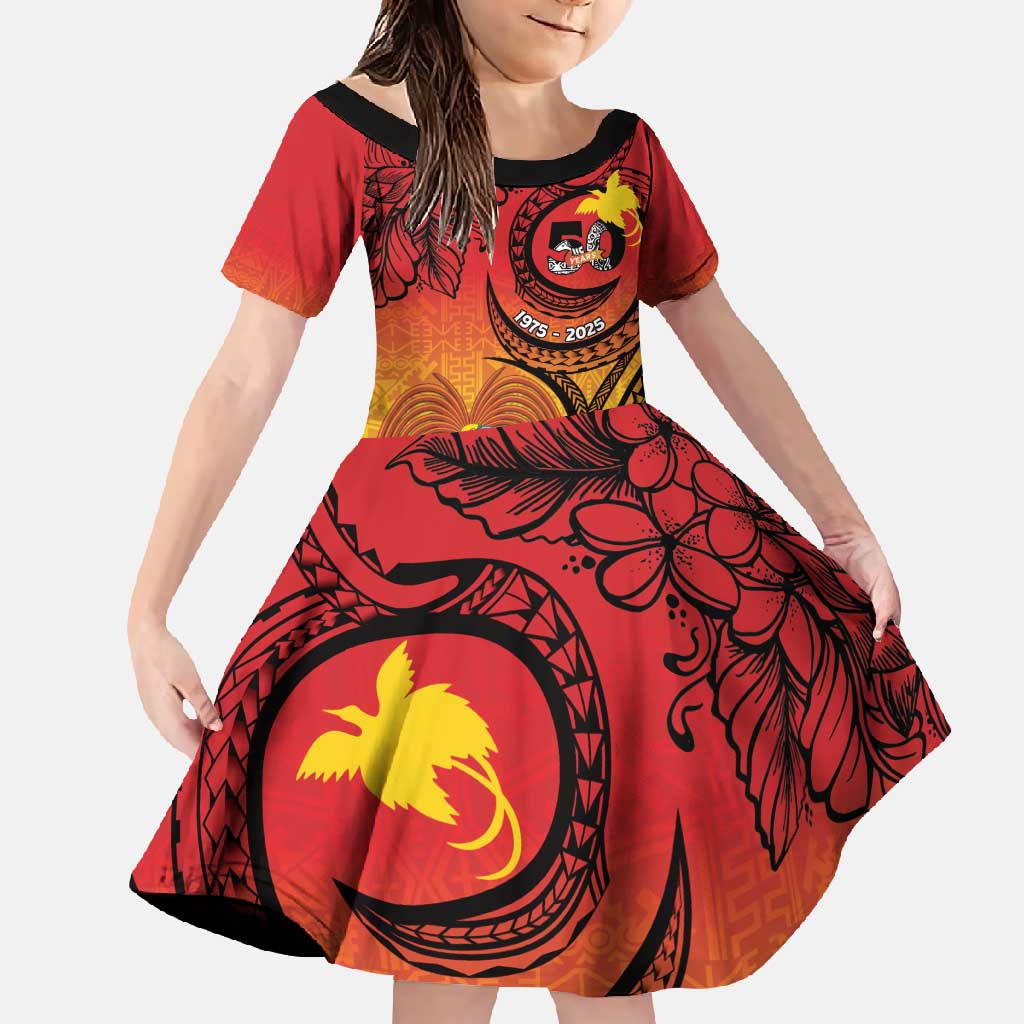 Papua New Guinea 50 Years Family Matching Summer Maxi Dress and Hawaiian Shirt Motuan Motifs LT7 Daughter's Dress Colorful - Polynesian Pride