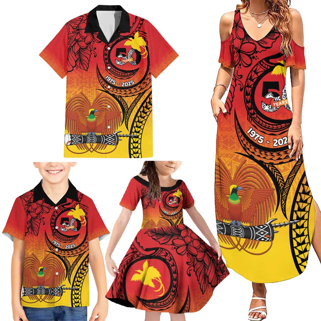 Papua New Guinea 50 Years Family Matching Summer Maxi Dress and Hawaiian Shirt Motuan Motifs LT7 - Polynesian Pride