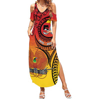Papua New Guinea 50 Years Family Matching Summer Maxi Dress and Hawaiian Shirt Motuan Motifs LT7 Mom's Dress Colorful - Polynesian Pride