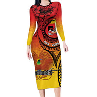 Papua New Guinea 50 Years Long Sleeve Bodycon Dress Motuan Motifs LT7 Long Dress Colorful - Polynesian Pride