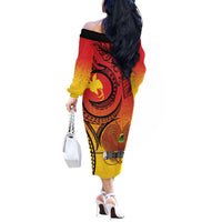 Papua New Guinea 50 Years Off The Shoulder Long Sleeve Dress Motuan Motifs LT7 - Polynesian Pride