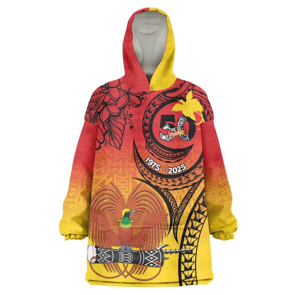 Papua New Guinea 50 Years Wearable Blanket Hoodie Motuan Motifs LT7 One Size Colorful - Polynesian Pride