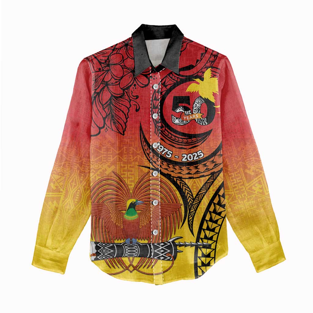 Papua New Guinea 50 Years Women Casual Shirt Motuan Motifs LT7 - Polynesian Pride