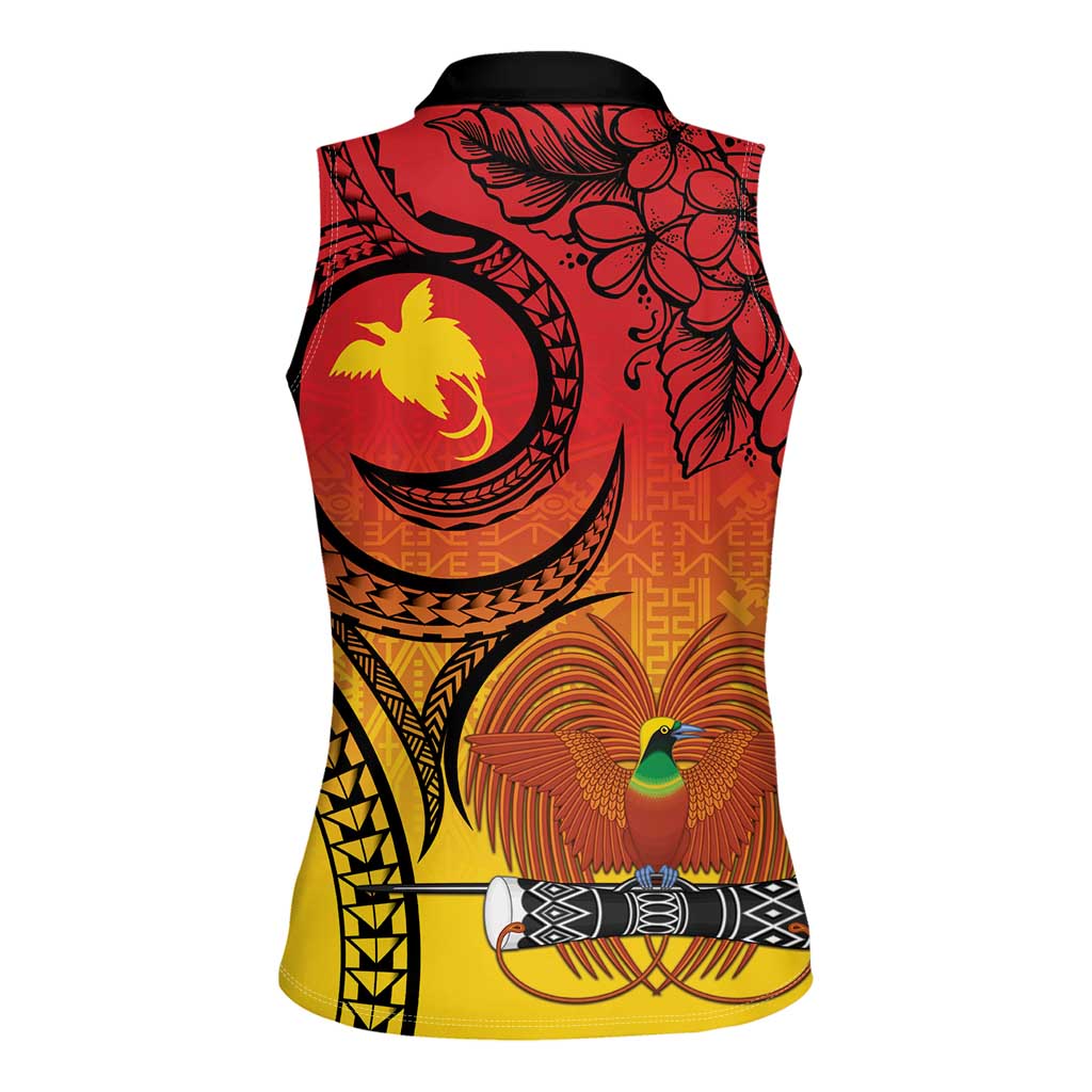 Papua New Guinea 50 Years Women Sleeveless Polo Shirt Motuan Motifs LT7 - Polynesian Pride