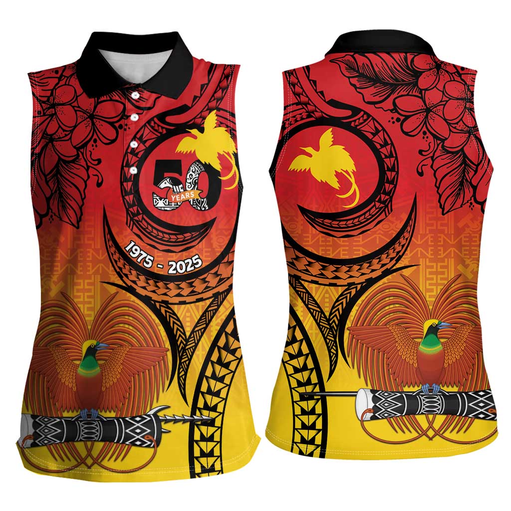 Papua New Guinea 50 Years Women Sleeveless Polo Shirt Motuan Motifs LT7 - Polynesian Pride