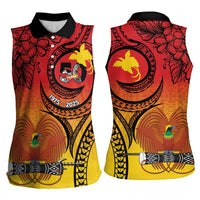 Papua New Guinea 50 Years Women Sleeveless Polo Shirt Motuan Motifs LT7 - Polynesian Pride