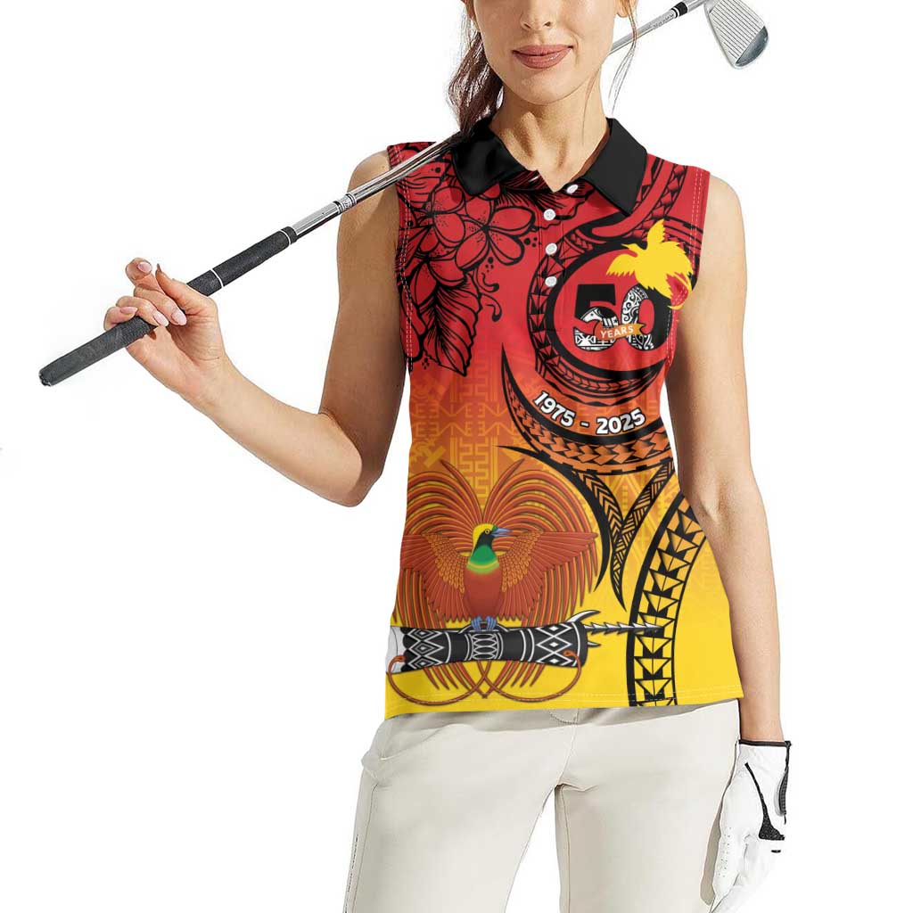 Papua New Guinea 50 Years Women Sleeveless Polo Shirt Motuan Motifs LT7 - Polynesian Pride