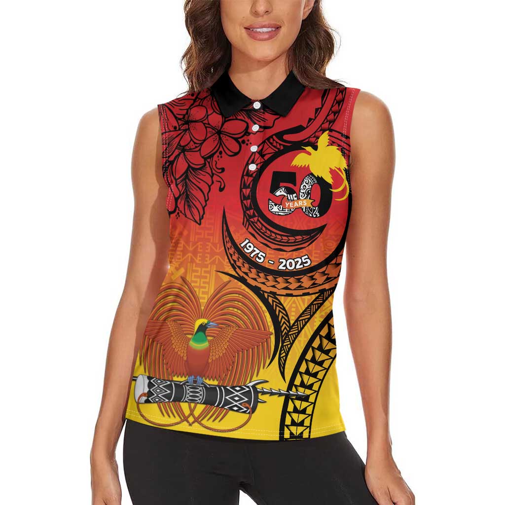 Papua New Guinea 50 Years Women Sleeveless Polo Shirt Motuan Motifs LT7 - Polynesian Pride