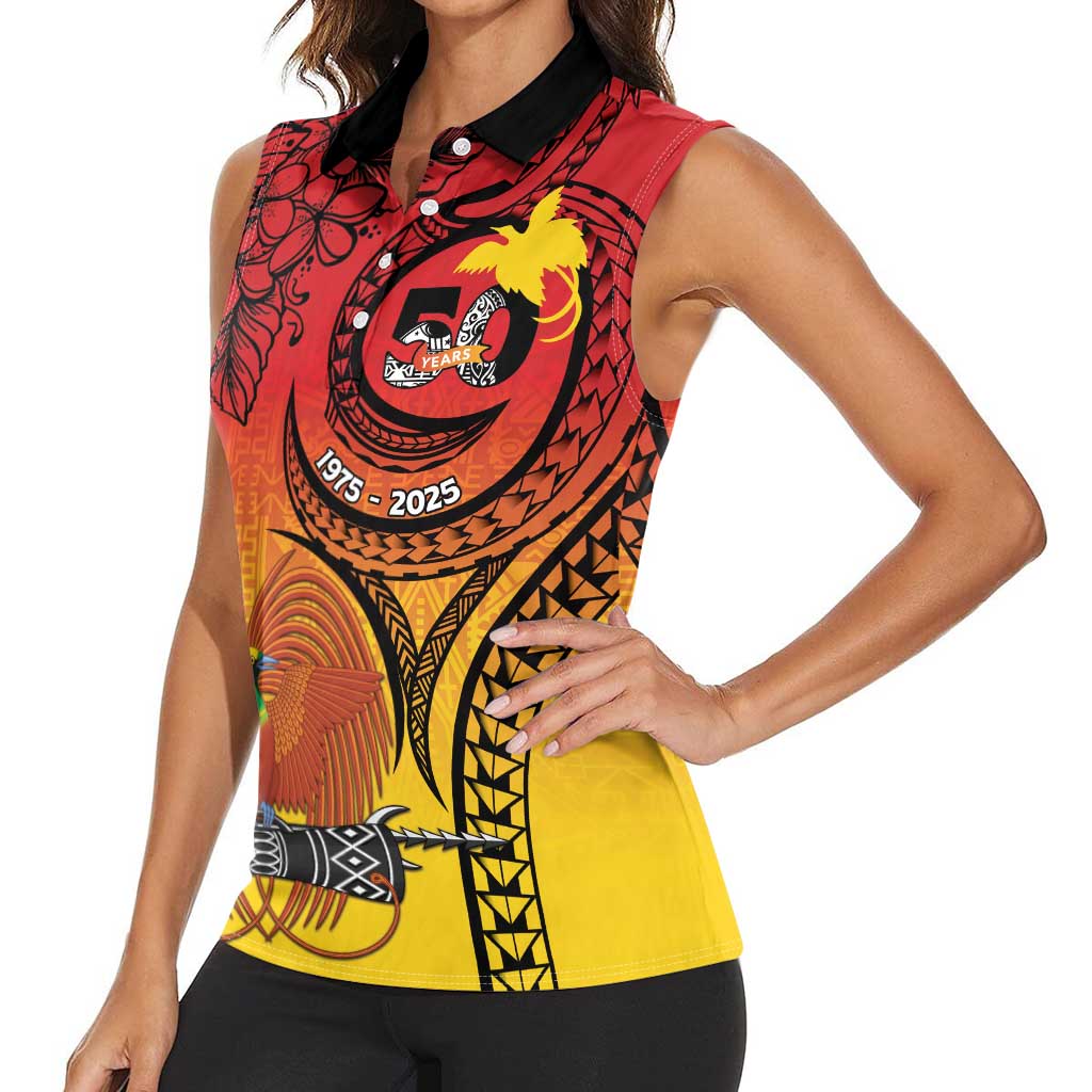 Papua New Guinea 50 Years Women Sleeveless Polo Shirt Motuan Motifs LT7 - Polynesian Pride